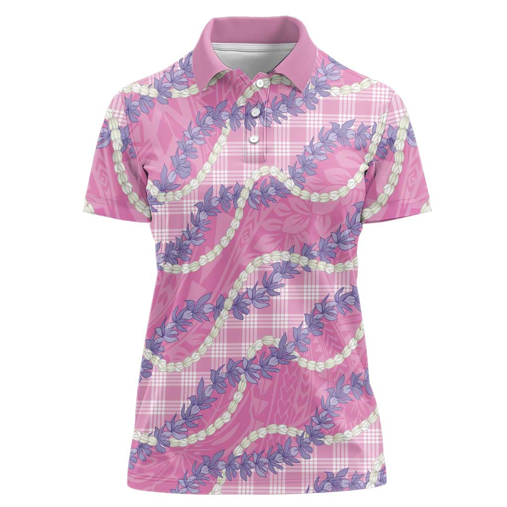 Pink Hawaii Palaka Honohono Pikake Women Polo Shirt Hawaiian Orchid Lei Polynesian Pattern LT14 Female Pink - Polynesian Pride