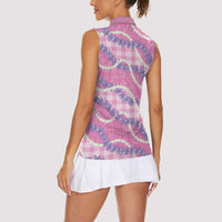 Pink Hawaii Palaka Honohono Pikake Women Sleeveless Polo Shirt Hawaiian Orchid Lei Polynesian Pattern - Polynesian Pride