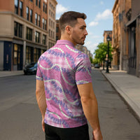 Pink Hawaii Palaka Honohono Pikake Zipper Polo Shirt Hawaiian Orchid Lei Polynesian Pattern - Polynesian Pride