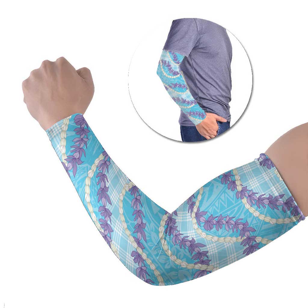 Blue Hawaii Palaka Honohono Pikake Arm Sleeves Hawaiian Orchid Lei Polynesian Pattern - Polynesian Pride