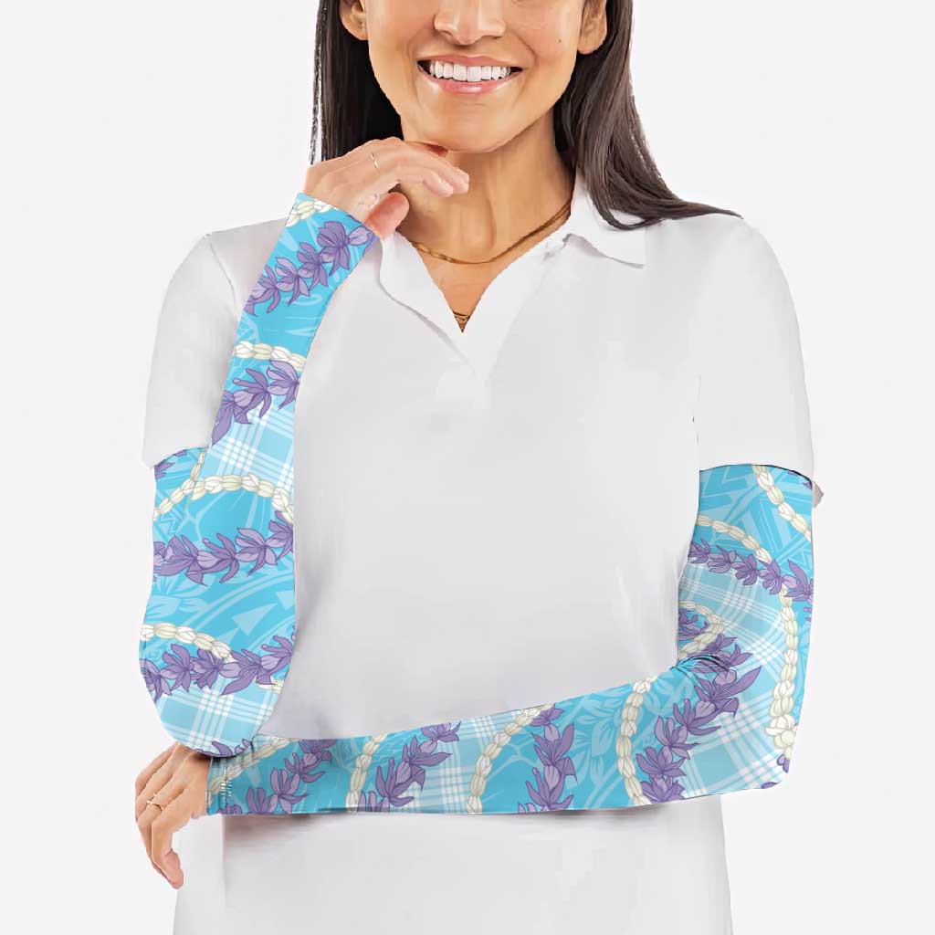Blue Hawaii Palaka Honohono Pikake Arm Sleeves Hawaiian Orchid Lei Polynesian Pattern - Polynesian Pride
