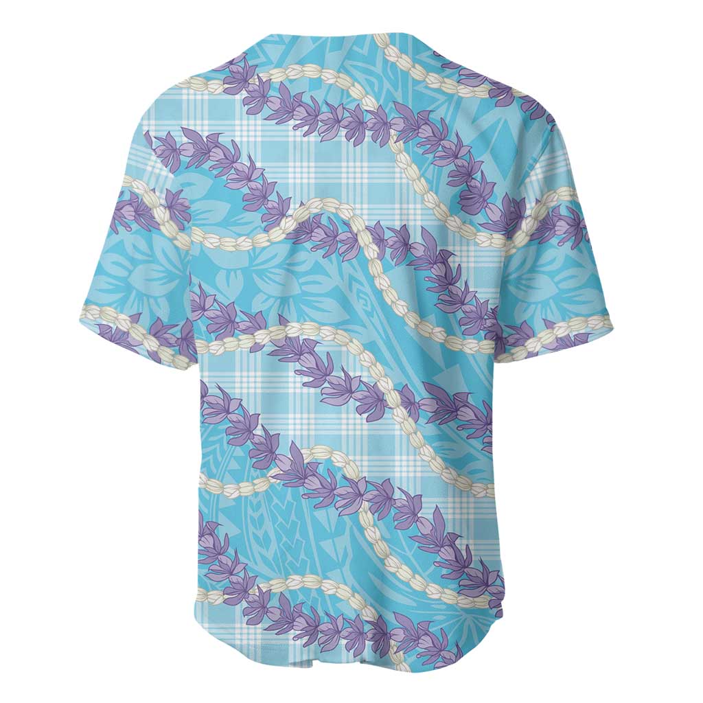 Blue Hawaii Palaka Honohono Pikake Baseball Jersey Hawaiian Orchid Lei Polynesian Pattern - Polynesian Pride