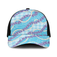 Blue Hawaii Palaka Honohono Pikake Baseball Net Cap Hawaiian Orchid Lei Polynesian Pattern - Polynesian Pride