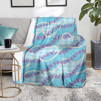 Blue Hawaii Palaka Honohono Pikake Blanket Hawaiian Orchid Lei Polynesian Pattern - Polynesian Pride