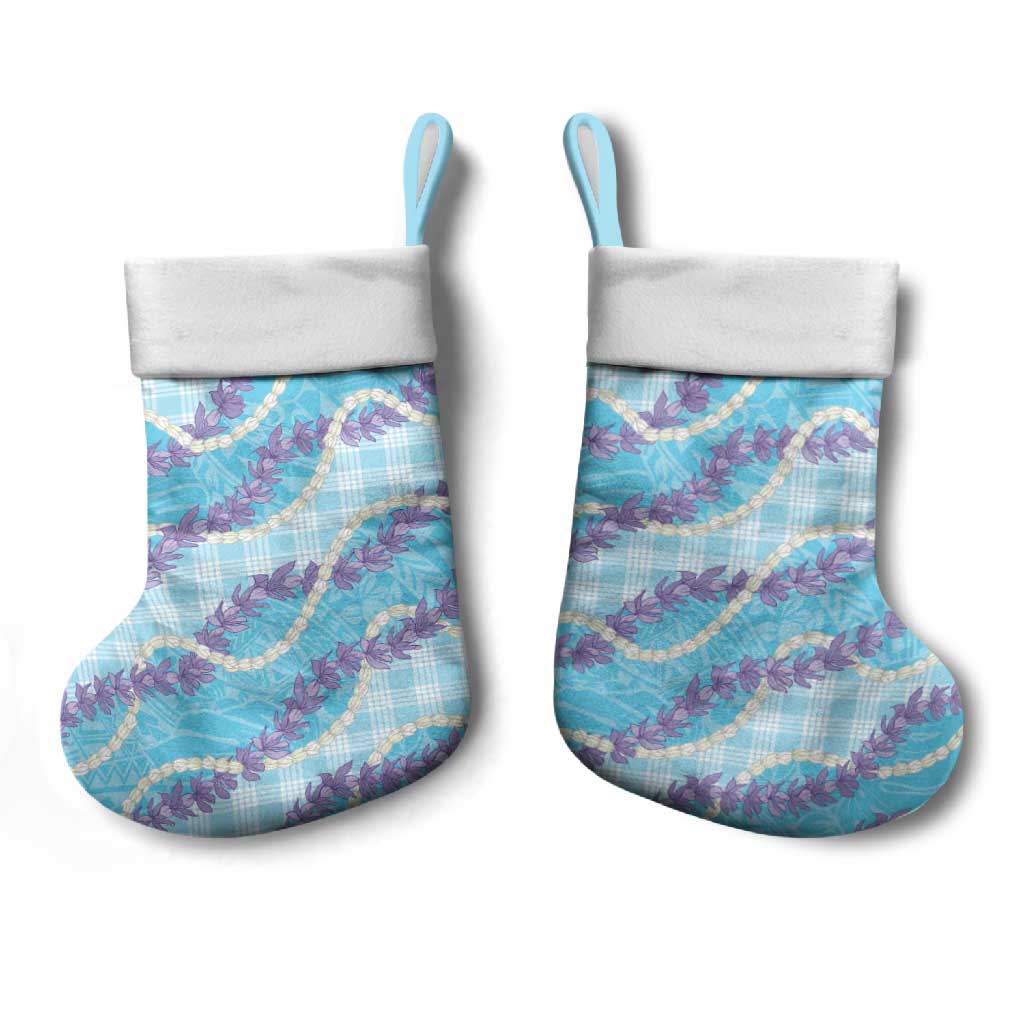 Blue Hawaii Palaka Honohono Pikake Christmas Stocking Hawaiian Orchid Lei Polynesian Pattern - Polynesian Pride