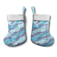 Blue Hawaii Palaka Honohono Pikake Christmas Stocking Hawaiian Orchid Lei Polynesian Pattern - Polynesian Pride