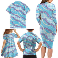 Blue Hawaii Palaka Honohono Pikake Family Matching Long Sleeve Bodycon Dress and Hawaiian Shirt Hawaiian Orchid Lei Polynesian Pattern LT14 - Polynesian Pride