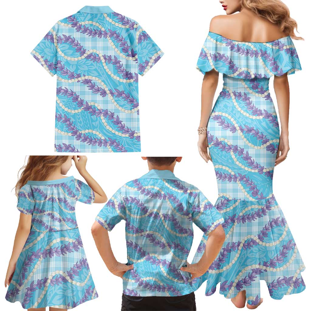 Blue Hawaii Palaka Honohono Pikake Family Matching Mermaid Dress and Hawaiian Shirt Hawaiian Orchid Lei Polynesian Pattern LT14 - Polynesian Pride
