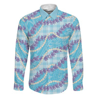 Blue Hawaii Palaka Honohono Pikake Family Matching Off Shoulder Maxi Dress and Hawaiian Shirt Hawaiian Orchid Lei Polynesian Pattern LT14 Dad's Shirt - Long Sleeve Blue - Polynesian Pride