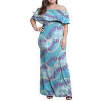 Blue Hawaii Palaka Honohono Pikake Family Matching Off Shoulder Maxi Dress and Hawaiian Shirt Hawaiian Orchid Lei Polynesian Pattern LT14 Blue - Polynesian Pride