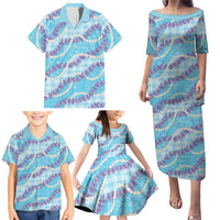 Blue Hawaii Palaka Honohono Pikake Family Matching Puletasi and Hawaiian Shirt Hawaiian Orchid Lei Polynesian Pattern LT14 - Polynesian Pride