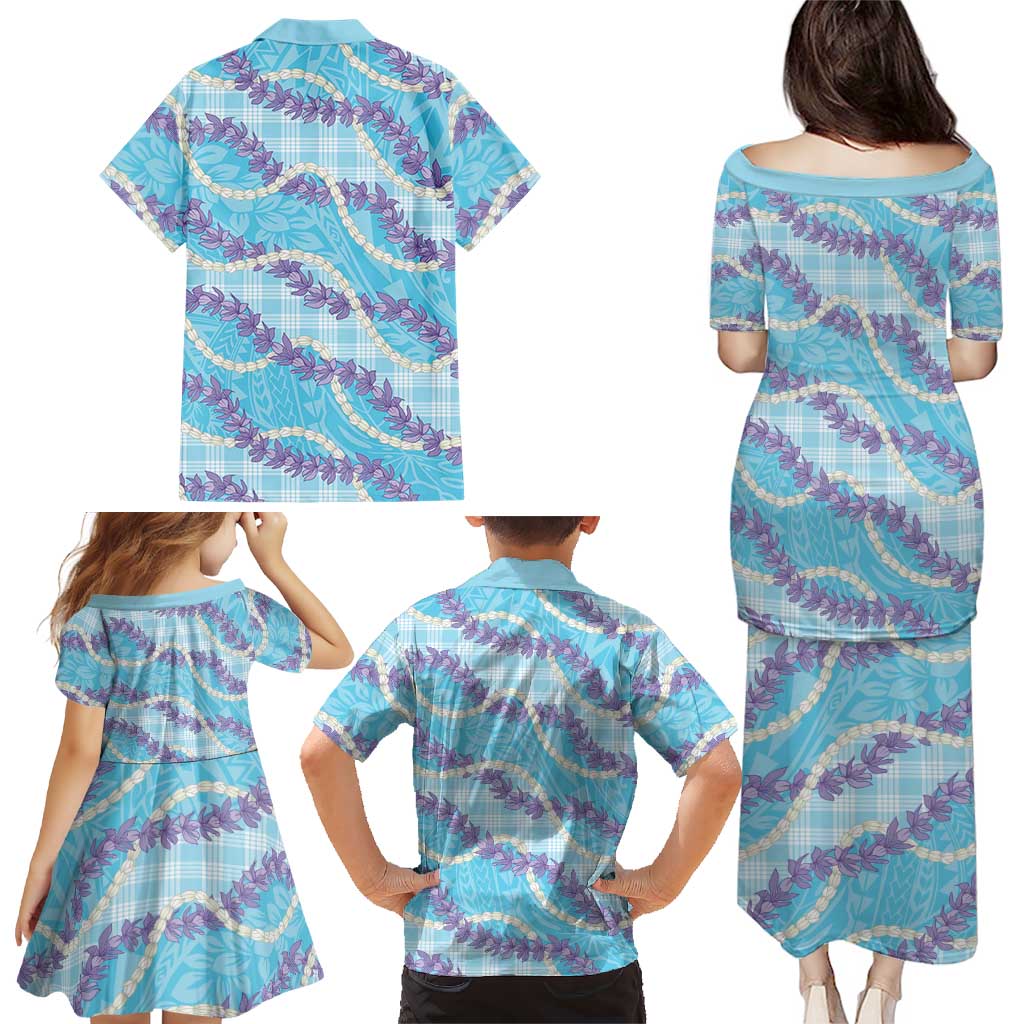 Blue Hawaii Palaka Honohono Pikake Family Matching Puletasi and Hawaiian Shirt Hawaiian Orchid Lei Polynesian Pattern LT14 - Polynesian Pride