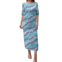 Blue Hawaii Palaka Honohono Pikake Family Matching Puletasi and Hawaiian Shirt Hawaiian Orchid Lei Polynesian Pattern LT14 Blue - Polynesian Pride