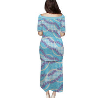 Blue Hawaii Palaka Honohono Pikake Family Matching Puletasi and Hawaiian Shirt Hawaiian Orchid Lei Polynesian Pattern LT14 - Polynesian Pride