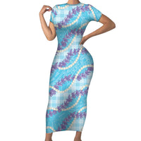 Blue Hawaii Palaka Honohono Pikake Family Matching Short Sleeve Bodycon Dress and Hawaiian Shirt Hawaiian Orchid Lei Polynesian Pattern LT14 Blue - Polynesian Pride