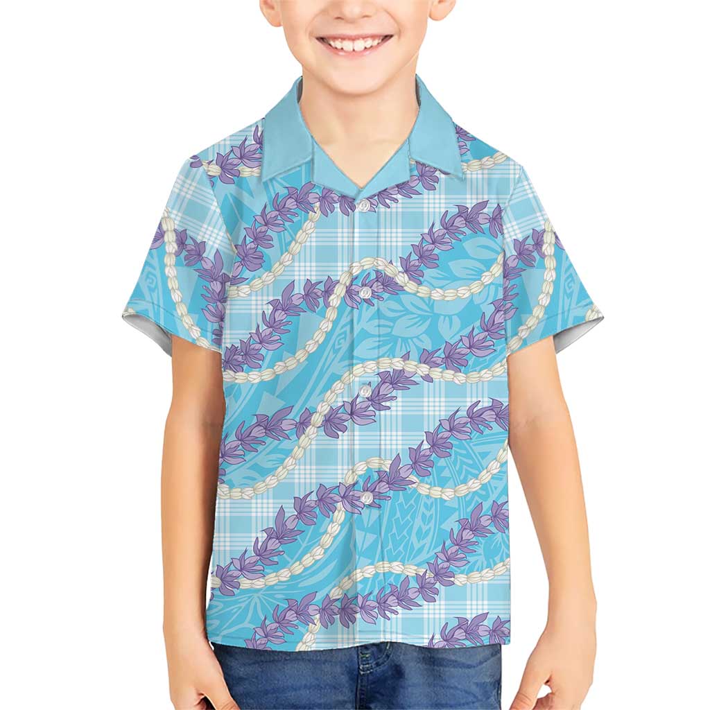 Blue Hawaii Palaka Honohono Pikake Family Matching Short Sleeve Bodycon Dress and Hawaiian Shirt Hawaiian Orchid Lei Polynesian Pattern LT14 - Polynesian Pride