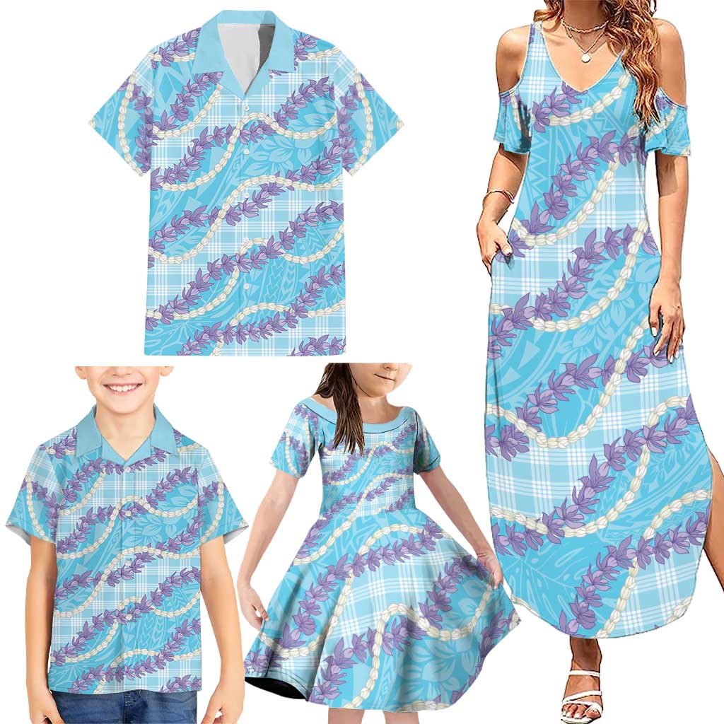 Blue Hawaii Palaka Honohono Pikake Family Matching Summer Maxi Dress and Hawaiian Shirt Hawaiian Orchid Lei Polynesian Pattern LT14 - Polynesian Pride