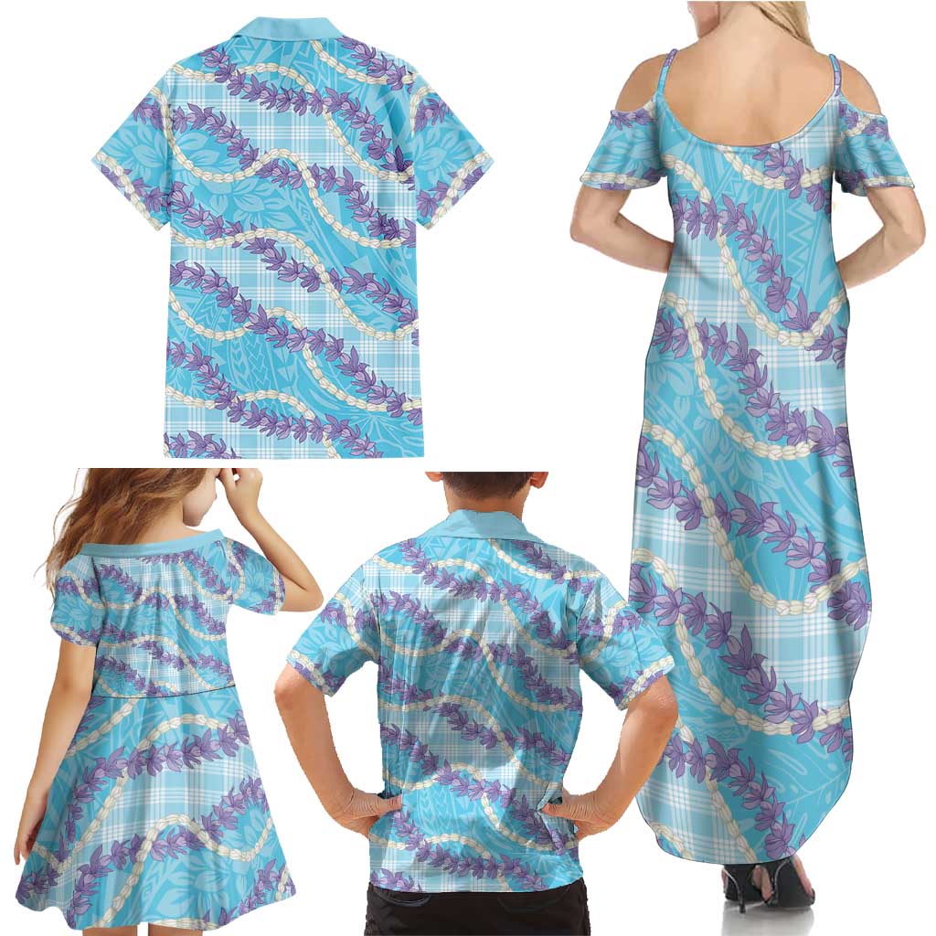 Blue Hawaii Palaka Honohono Pikake Family Matching Summer Maxi Dress and Hawaiian Shirt Hawaiian Orchid Lei Polynesian Pattern LT14 - Polynesian Pride