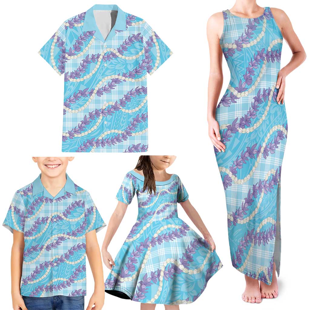 Blue Hawaii Palaka Honohono Pikake Family Matching Tank Maxi Dress and Hawaiian Shirt Hawaiian Orchid Lei Polynesian Pattern LT14 - Polynesian Pride