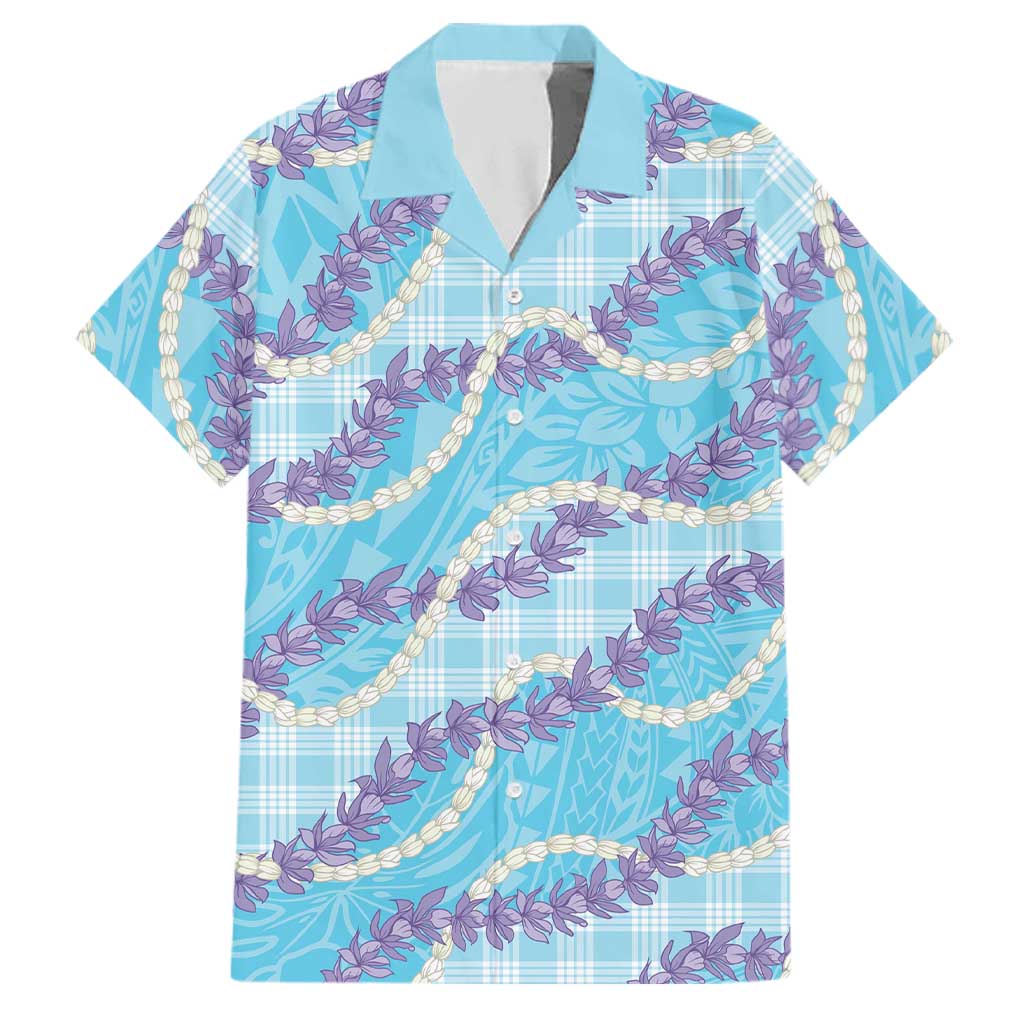 Blue Hawaii Palaka Honohono Pikake Family Matching Tank Maxi Dress and Hawaiian Shirt Hawaiian Orchid Lei Polynesian Pattern LT14 Dad's Shirt - Short Sleeve Blue - Polynesian Pride