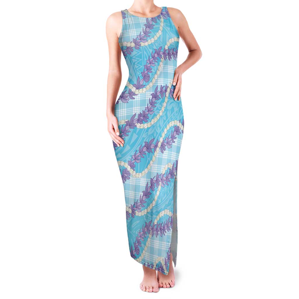 Blue Hawaii Palaka Honohono Pikake Family Matching Tank Maxi Dress and Hawaiian Shirt Hawaiian Orchid Lei Polynesian Pattern LT14 Blue - Polynesian Pride