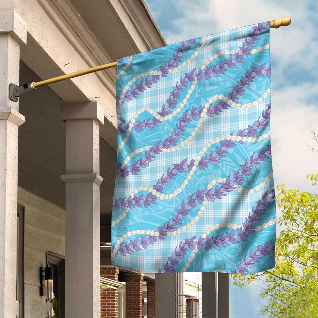 Blue Hawaii Palaka Honohono Pikake Garden Flag Hawaiian Orchid Lei Polynesian Pattern - Polynesian Pride