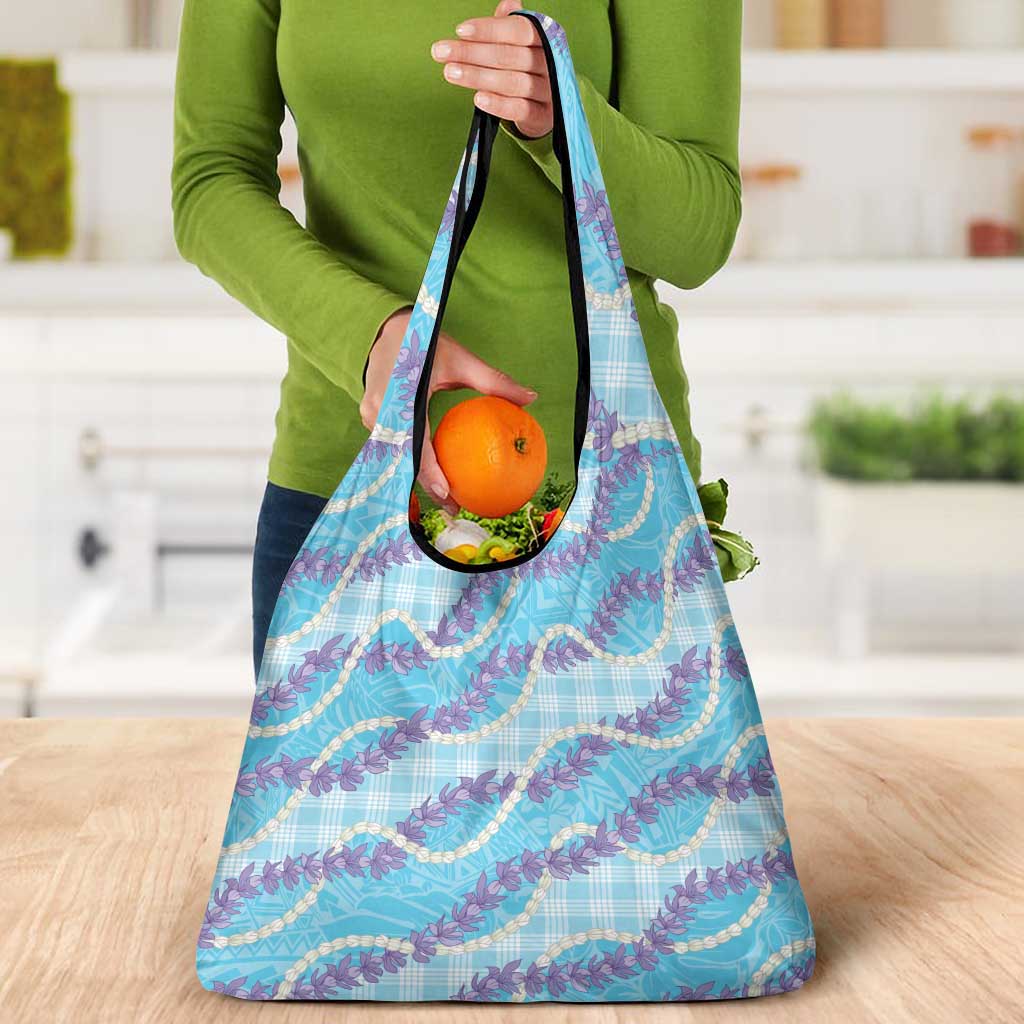 Blue Hawaii Palaka Honohono Pikake Grocery Bag Hawaiian Orchid Lei Polynesian Pattern LT14 - Polynesian Pride