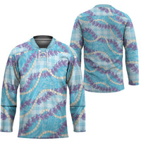 Blue Hawaii Palaka Honohono Pikake Hockey Jersey Hawaiian Orchid Lei Polynesian Pattern - Polynesian Pride