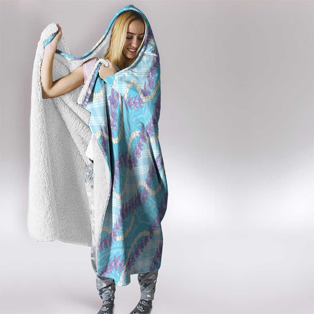Blue Hawaii Palaka Honohono Pikake Hooded Blanket Hawaiian Orchid Lei Polynesian Pattern - Polynesian Pride