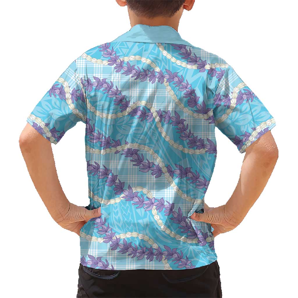Blue Hawaii Palaka Honohono Pikake Kid Hawaiian Shirt Hawaiian Orchid Lei Polynesian Pattern - Polynesian Pride