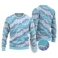 Blue Hawaii Palaka Honohono Pikake Ugly Christmas Sweater Hawaiian Orchid Lei Polynesian Pattern - Polynesian Pride