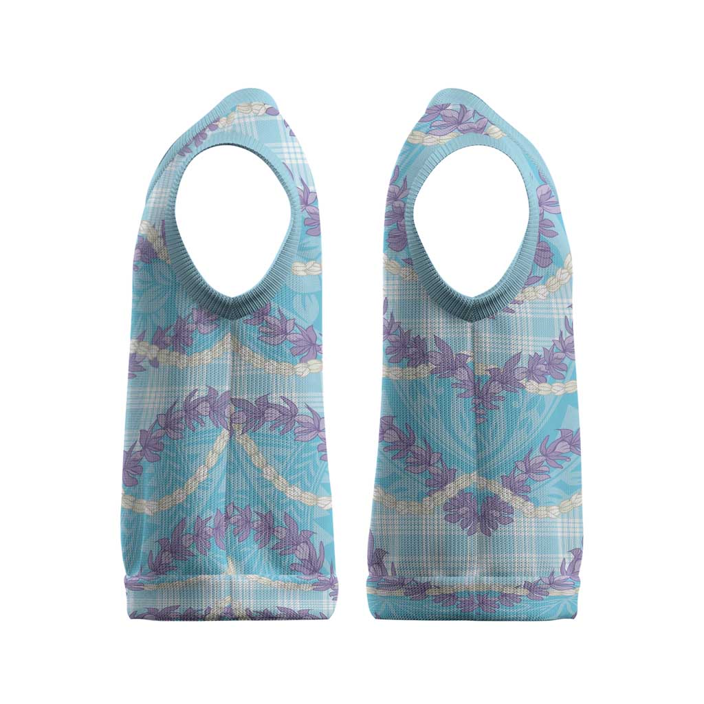 Blue Hawaii Palaka Honohono Pikake Christmas Knitted V-Neck Vest Hawaiian Orchid Lei Polynesian Pattern - Polynesian Pride
