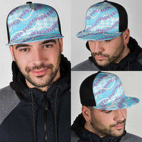 Blue Hawaii Palaka Honohono Pikake Mesh Trucker Cap Hawaiian Orchid Lei Polynesian Pattern - Polynesian Pride