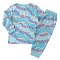 Blue Hawaii Palaka Honohono Pikake Christmas Pajama Set Hawaiian Orchid Lei Polynesian Pattern - Polynesian Pride