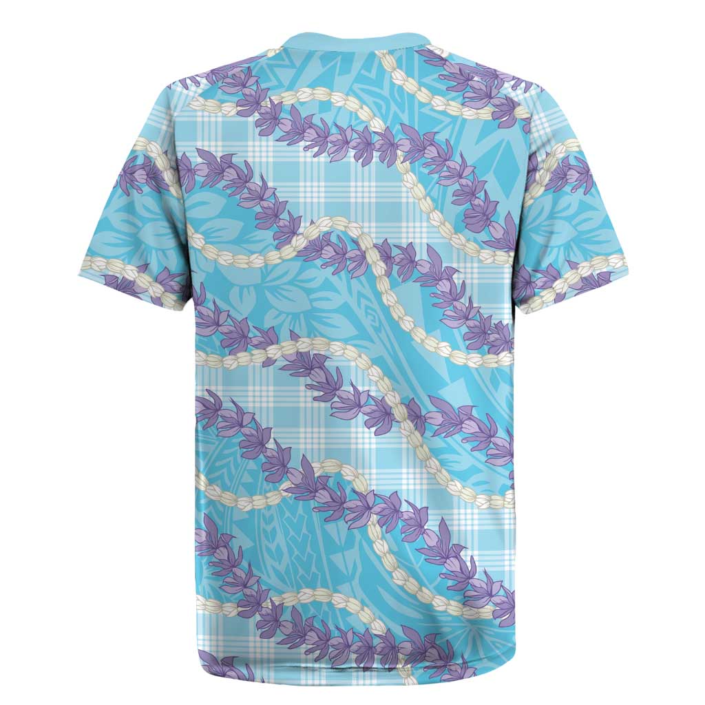 Blue Hawaii Palaka Honohono Pikake Rugby Jersey Hawaiian Orchid Lei Polynesian Pattern - Polynesian Pride