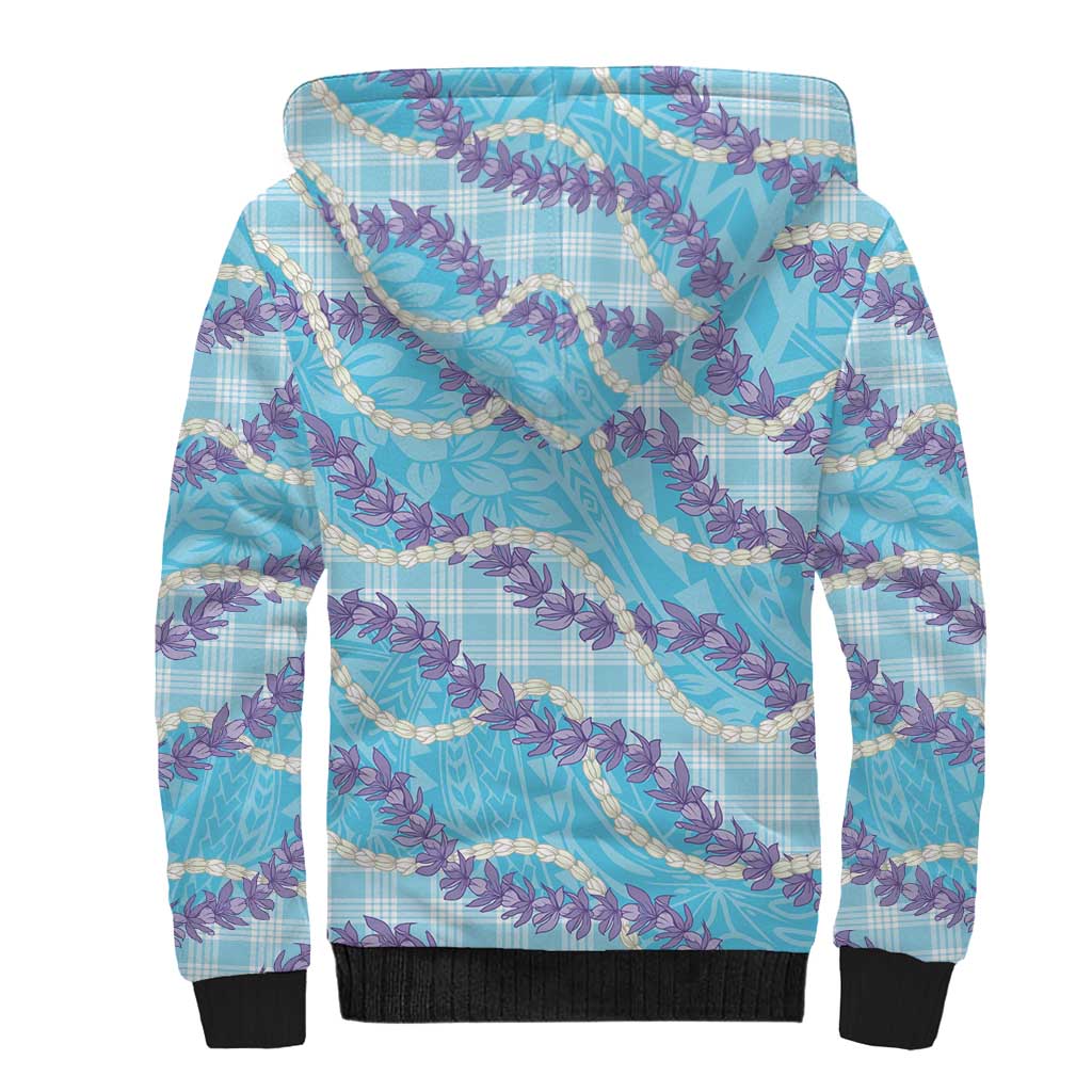 Blue Hawaii Palaka Honohono Pikake Sherpa Hoodie Hawaiian Orchid Lei Polynesian Pattern LT14 - Polynesian Pride