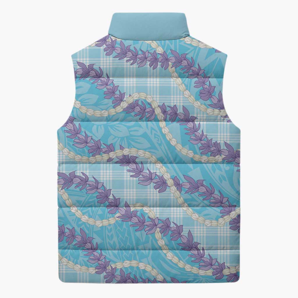Blue Hawaii Palaka Honohono Pikake Sleeveless Puffer Jacket Hawaiian Orchid Lei Polynesian Pattern LT14 - Polynesian Pride