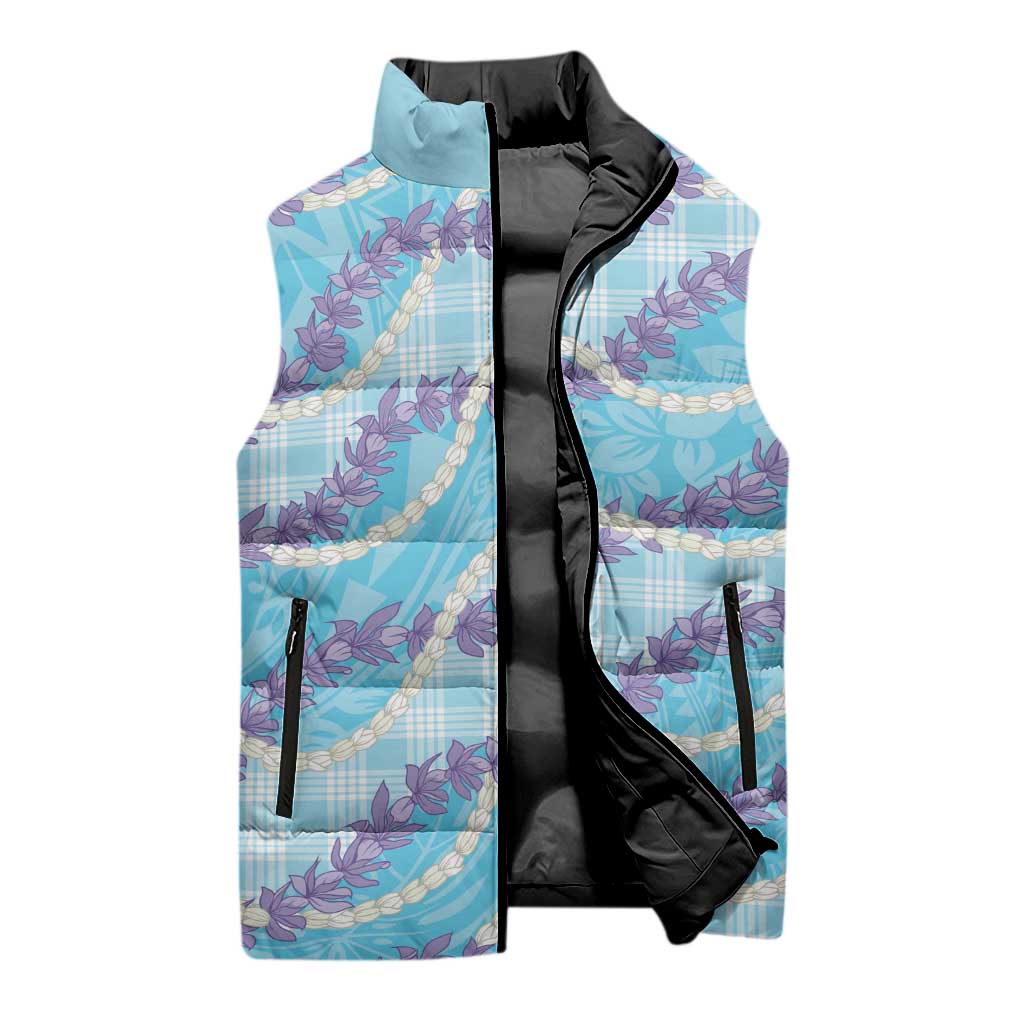 Blue Hawaii Palaka Honohono Pikake Sleeveless Puffer Jacket Hawaiian Orchid Lei Polynesian Pattern LT14 - Polynesian Pride