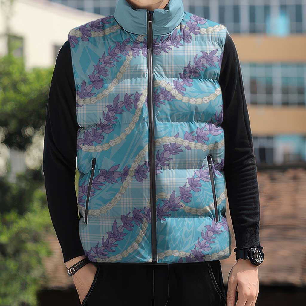 Blue Hawaii Palaka Honohono Pikake Sleeveless Puffer Jacket Hawaiian Orchid Lei Polynesian Pattern LT14 - Polynesian Pride