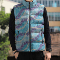 Blue Hawaii Palaka Honohono Pikake Sleeveless Puffer Jacket Hawaiian Orchid Lei Polynesian Pattern LT14 - Polynesian Pride