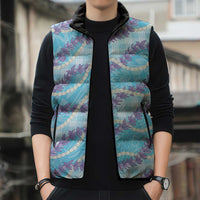 Blue Hawaii Palaka Honohono Pikake Sleeveless Puffer Jacket Hawaiian Orchid Lei Polynesian Pattern LT14 - Polynesian Pride