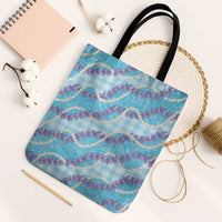 Blue Hawaii Palaka Honohono Pikake Tote Bag Hawaiian Orchid Lei Polynesian Pattern - Polynesian Pride