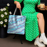 Blue Hawaii Palaka Honohono Pikake Tote Bag Hawaiian Orchid Lei Polynesian Pattern - Polynesian Pride