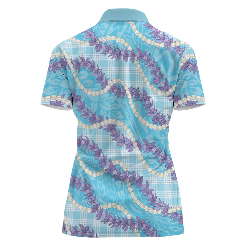 Blue Hawaii Palaka Honohono Pikake Women Polo Shirt Hawaiian Orchid Lei Polynesian Pattern LT14 - Polynesian Pride