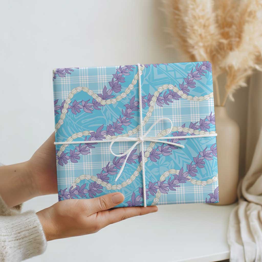 Blue Hawaii Palaka Honohono Pikake Wrapping Paper Hawaiian Orchid Lei Polynesian Pattern - Polynesian Pride