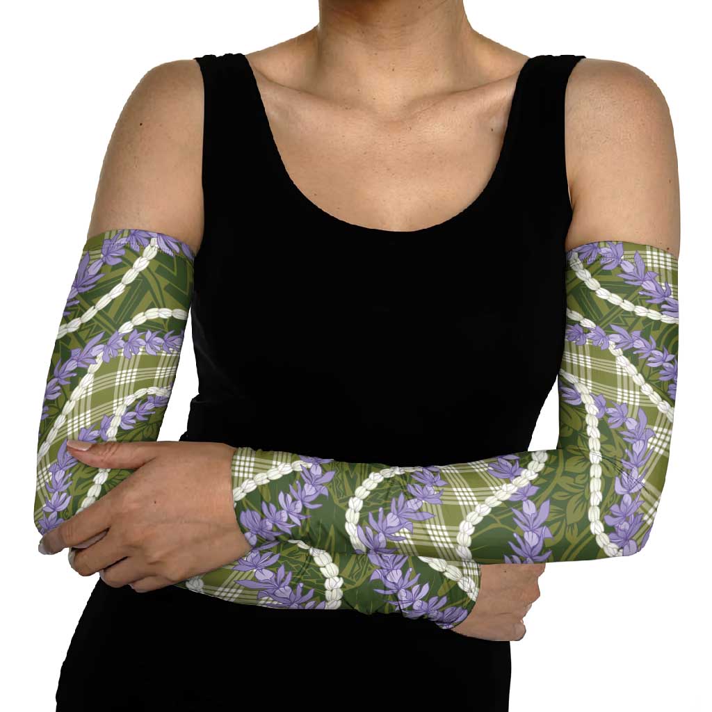 Green Hawaii Palaka Honohono Pikake Arm Sleeves Hawaiian Orchid Lei Polynesian Pattern - Polynesian Pride