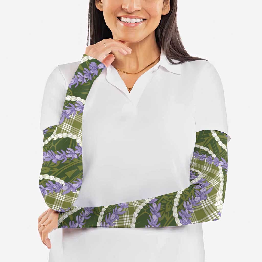 Green Hawaii Palaka Honohono Pikake Arm Sleeves Hawaiian Orchid Lei Polynesian Pattern - Polynesian Pride