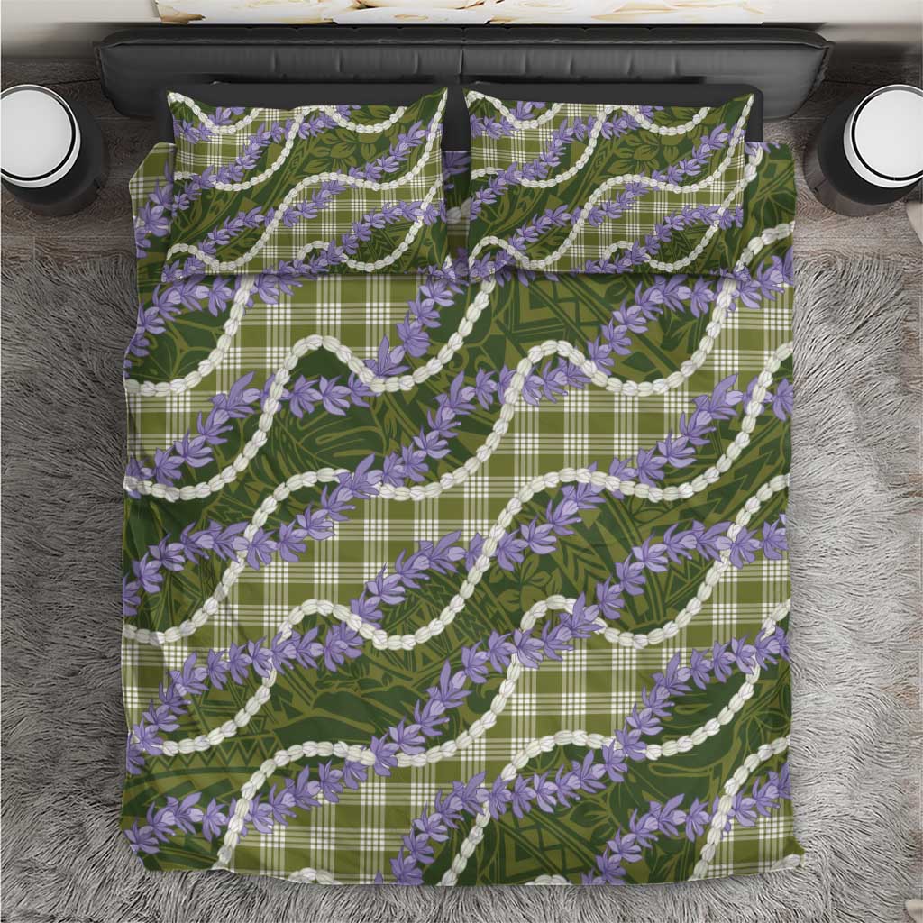 Green Hawaii Palaka Honohono Pikake Bedding Set Hawaiian Orchid Lei Polynesian Pattern - Polynesian Pride