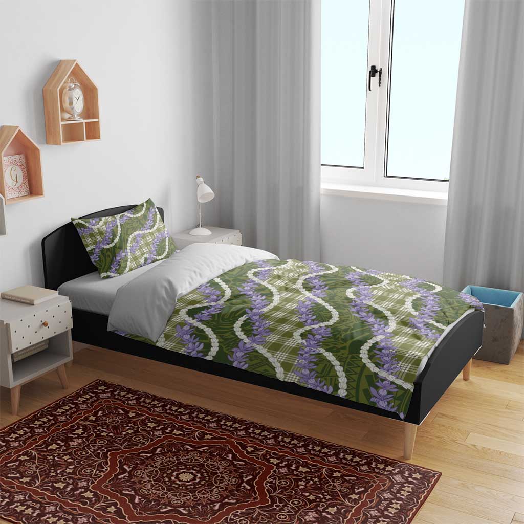 Green Hawaii Palaka Honohono Pikake Bedding Set Hawaiian Orchid Lei Polynesian Pattern - Polynesian Pride