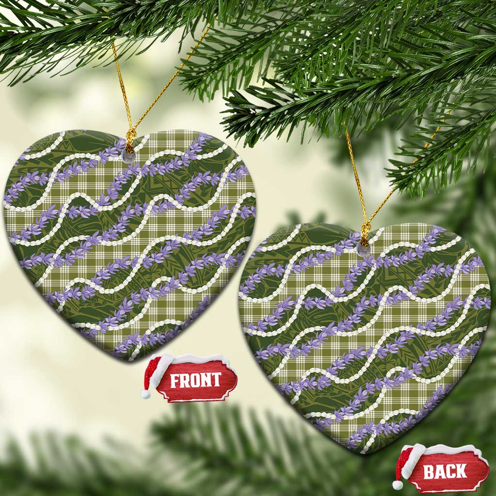 Green Hawaii Palaka Honohono Pikake Ceramic Ornament Hawaiian Orchid Lei Polynesian Pattern - Polynesian Pride
